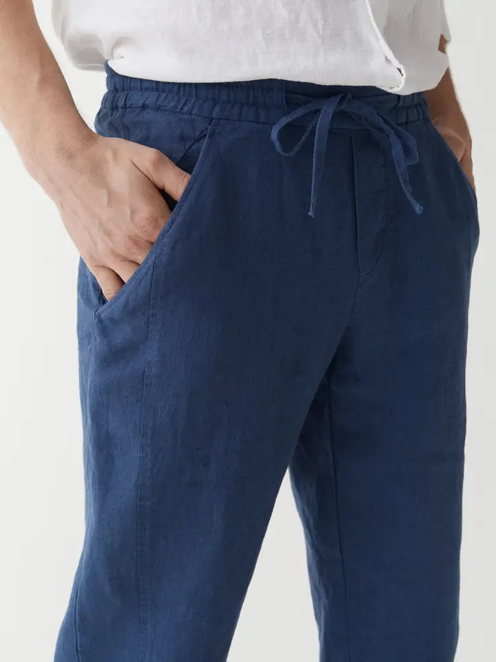 Men's Linen Pants Bremer in Deep Navy Blue-Pants-MagicLinen-S-Deep Navy Blue-Urbanheer