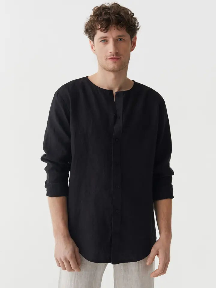 Men's Linen Shirt Bedarra in Black-Shirt-MagicLinen-S-Black-Urbanheer