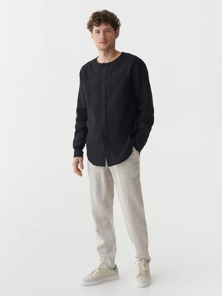 Men's Linen Shirt Bedarra in Black-Shirt-MagicLinen-S-Black-Urbanheer