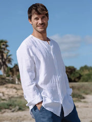 Men's Linen Shirt Bedarra in White-Shirt-MagicLinen-S-White-Urbanheer
