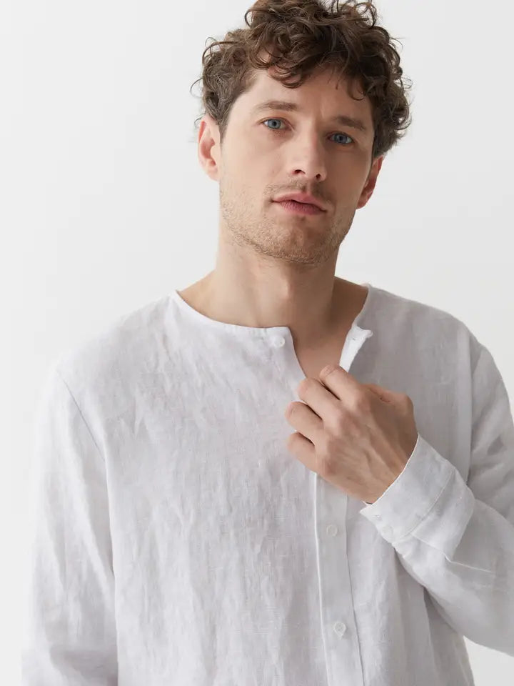 Men's Linen Shirt Bedarra in White-Shirt-MagicLinen-S-White-Urbanheer