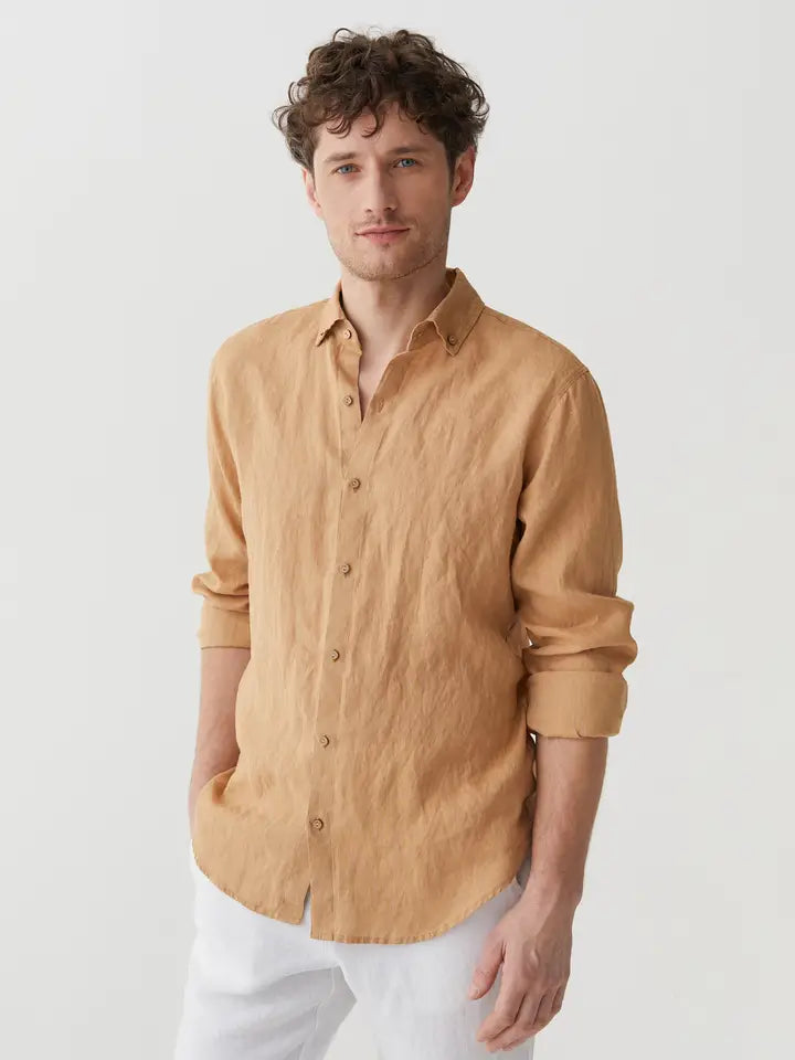 Men's Linen Shirt Nevada in Caramel-Shirt-MagicLinen-S-Caramel-Urbanheer