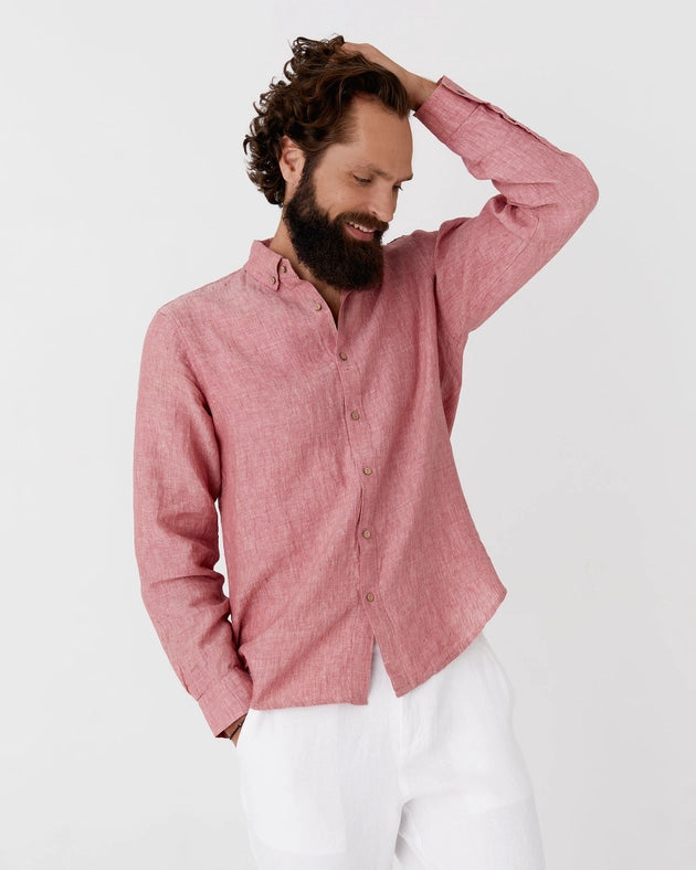 Men's Linen Shirt Nevada in Cranberry-Shirt-MagicLinen-S-Urbanheer