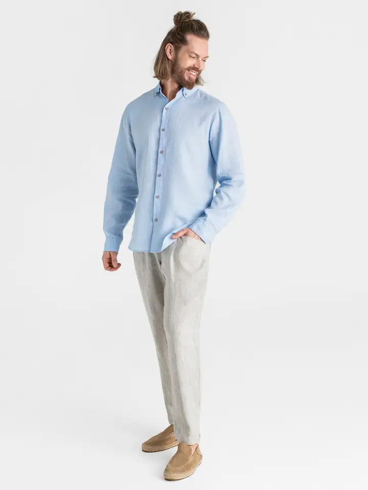Men's Linen Shirt Nevada in Sky Blue-Shirt-MagicLinen-S-Sky blue-Urbanheer