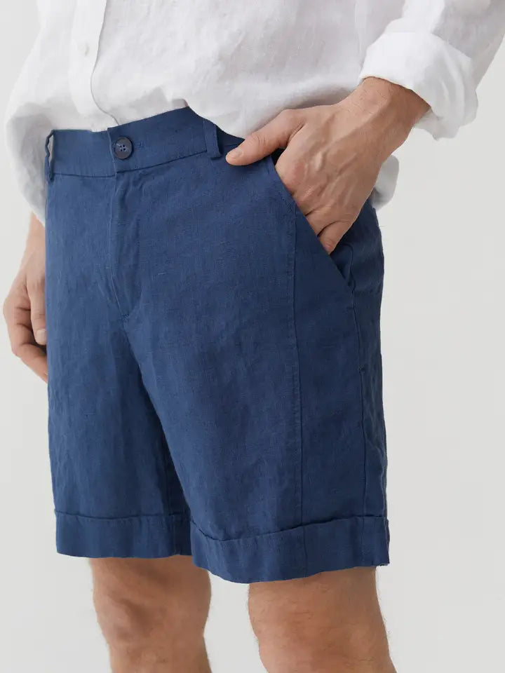 Men's Linen Shorts Faroe in Deep Navy Blue-Shorts-MagicLinen-S-Deep Navy Blue-Urbanheer