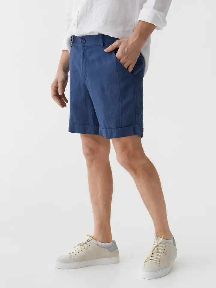Men's Linen Shorts Faroe in Deep Navy Blue-Shorts-MagicLinen-S-Deep Navy Blue-Urbanheer