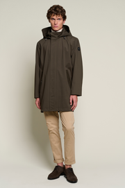 Men's Long Parka with a Custom Double-zipper and Snaps in Khaki