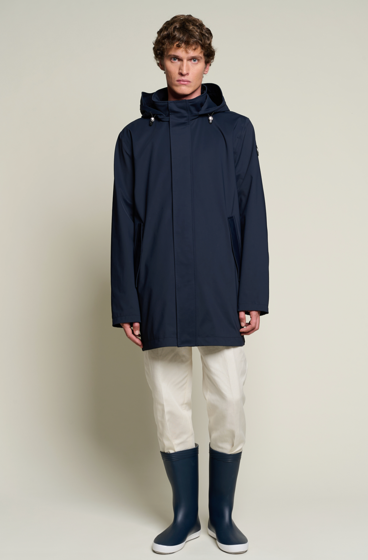 Men's Long Parka with a Custom Double-zipper and Snaps in Navy
