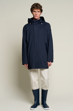 Men's Long Parka with a Custom Double-zipper and Snaps in Navy