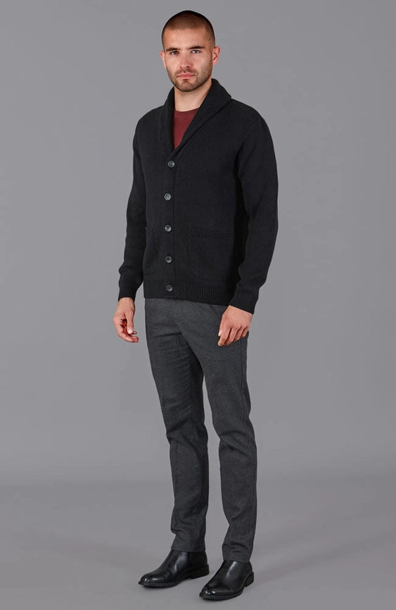 Mens Midweight 100% Cotton Shawl Collar Cardigan Black-Cardigan-Paul James Knitwear-S-Black-Urbanheer
