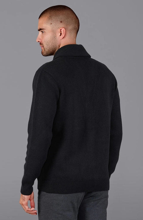 Mens Midweight 100% Cotton Shawl Collar Cardigan Black-Cardigan-Paul James Knitwear-S-Black-Urbanheer