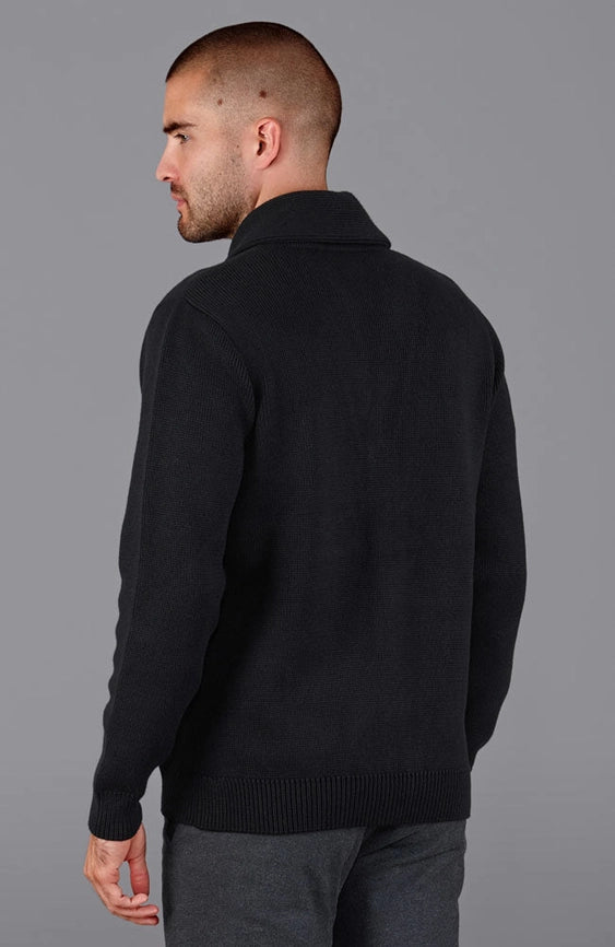 Mens Midweight 100% Cotton Shawl Collar Cardigan Black-Cardigan-Paul James Knitwear-S-Black-Urbanheer