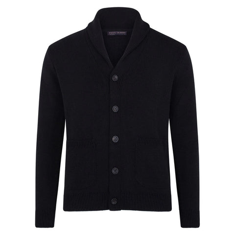 Mens Midweight 100% Cotton Shawl Collar Cardigan Black-Cardigan-Paul James Knitwear-S-Black-Urbanheer