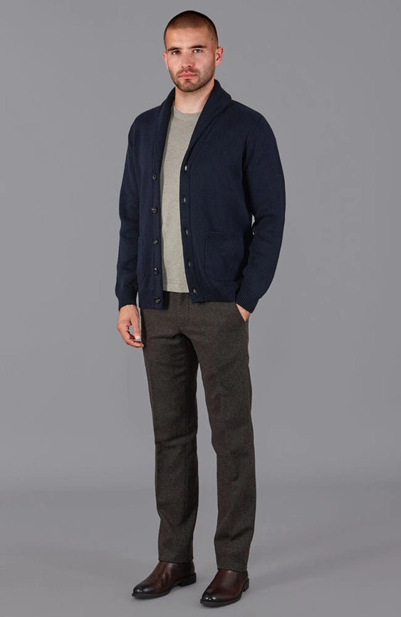Mens Midweight 100% Cotton Shawl Collar Cardigan Navy-Cardigan-Paul James Knitwear-S-Navy-Urbanheer