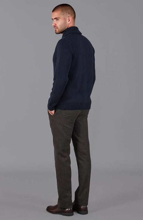 Mens Midweight 100% Cotton Shawl Collar Cardigan Navy-Cardigan-Paul James Knitwear-S-Navy-Urbanheer