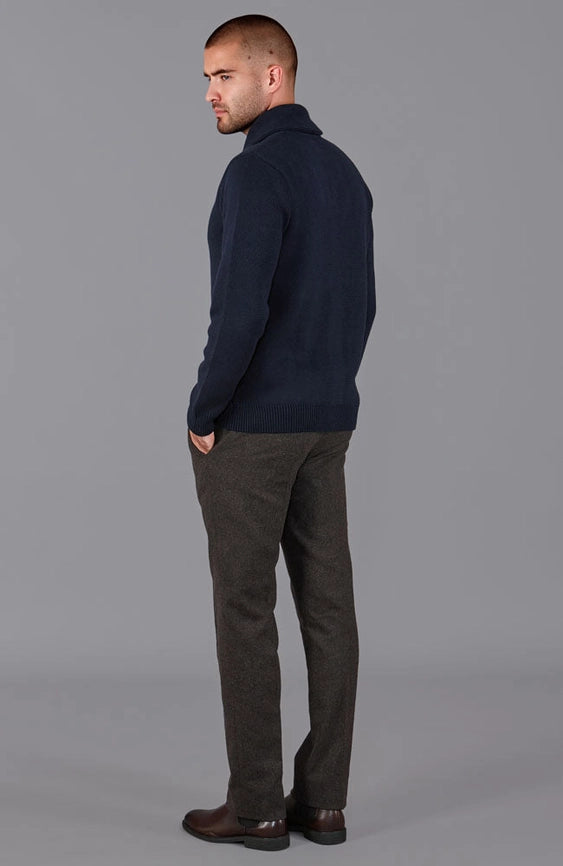 Mens Midweight 100% Cotton Shawl Collar Cardigan Navy-Cardigan-Paul James Knitwear-S-Navy-Urbanheer