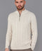 Mens Midweight Cotton Cable Zip Neck Jumper Ecru-Jumper-Paul James Knitwear-S-Ecru-Urbanheer