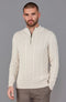 Mens Midweight Cotton Cable Zip Neck Jumper Ecru-Jumper-Paul James Knitwear-S-Ecru-Urbanheer