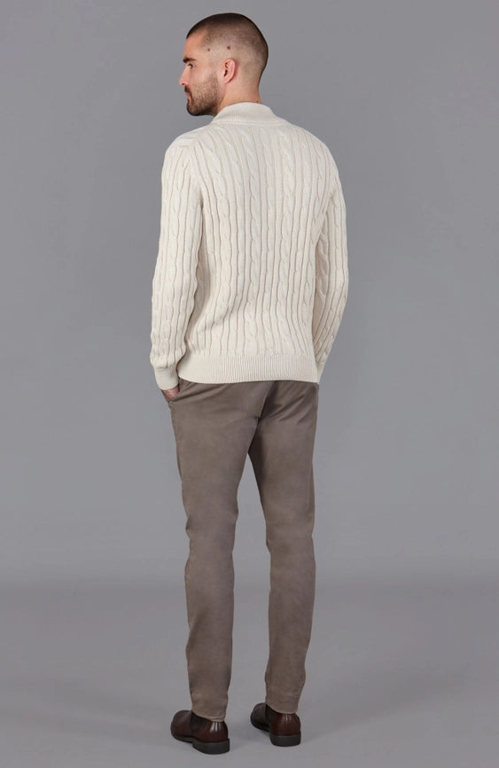 Mens Midweight Cotton Cable Zip Neck Jumper Ecru-Jumper-Paul James Knitwear-S-Ecru-Urbanheer