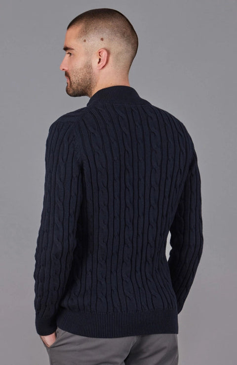 Mens Midweight Cotton Cable Zip Neck Jumper Navy-Jumper-Paul James Knitwear-S-Navy-Urbanheer