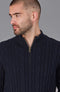 Mens Midweight Cotton Cable Zip Neck Jumper Navy-Jumper-Paul James Knitwear-S-Navy-Urbanheer
