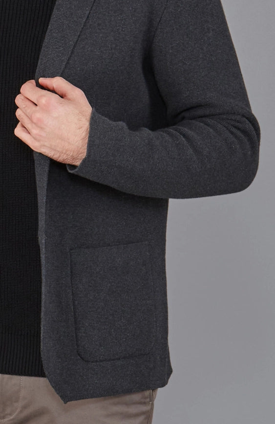 Mens Midweight Cotton Deconstructed Knitted Blazer Anthracite Grey-Blazer-Paul James Knitwear-XS-Regular-Urbanheer