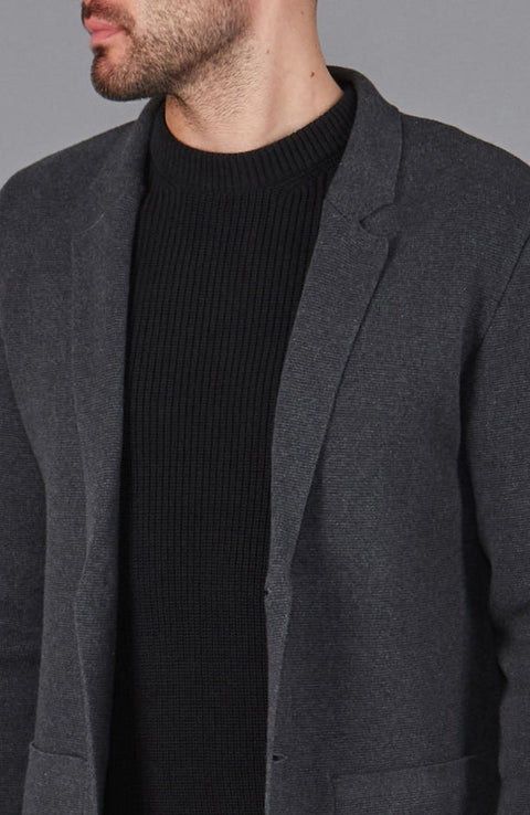 Mens Midweight Cotton Deconstructed Knitted Blazer Anthracite Grey-Blazer-Paul James Knitwear-XS-Regular-Urbanheer