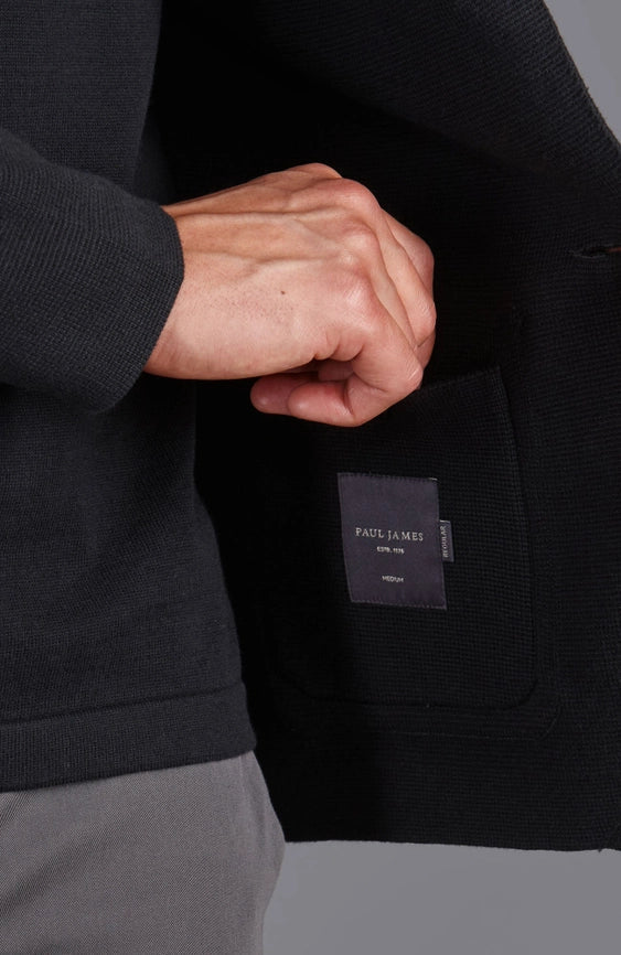 Mens Midweight Cotton Deconstructed Knitted Blazer Black-Blazer-Paul James Knitwear-S-Regular-Urbanheer