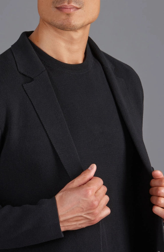 Mens Midweight Cotton Deconstructed Knitted Blazer Black-Blazer-Paul James Knitwear-S-Regular-Urbanheer