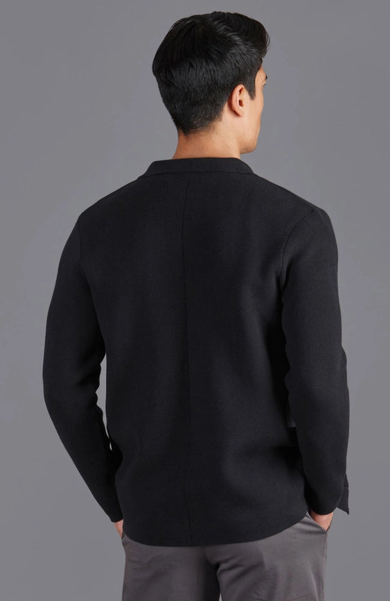 Mens Midweight Cotton Deconstructed Knitted Blazer Black-Blazer-Paul James Knitwear-S-Regular-Urbanheer