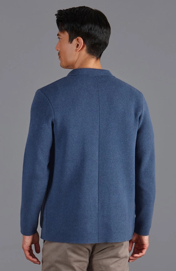 Mens Midweight Cotton Deconstructed Knitted Blazer Blue Melange-Blazer-Paul James Knitwear-XS-Regular-Urbanheer