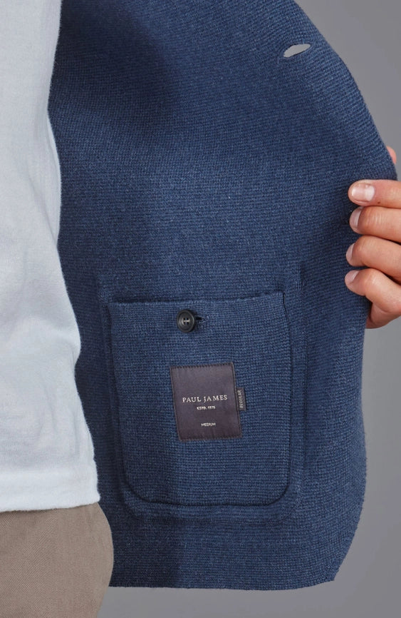 Mens Midweight Cotton Deconstructed Knitted Blazer Blue Melange-Blazer-Paul James Knitwear-XS-Regular-Urbanheer