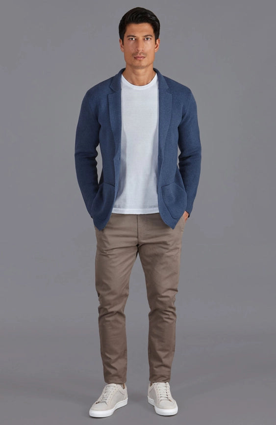 Mens Midweight Cotton Deconstructed Knitted Blazer Blue Melange-Blazer-Paul James Knitwear-XS-Regular-Urbanheer