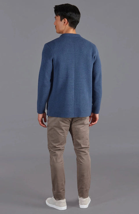 Mens Midweight Cotton Deconstructed Knitted Blazer Blue Melange-Blazer-Paul James Knitwear-XS-Regular-Urbanheer
