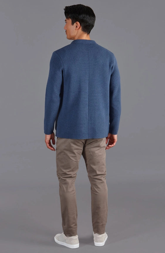 Mens Midweight Cotton Deconstructed Knitted Blazer Blue Melange-Blazer-Paul James Knitwear-XS-Regular-Urbanheer