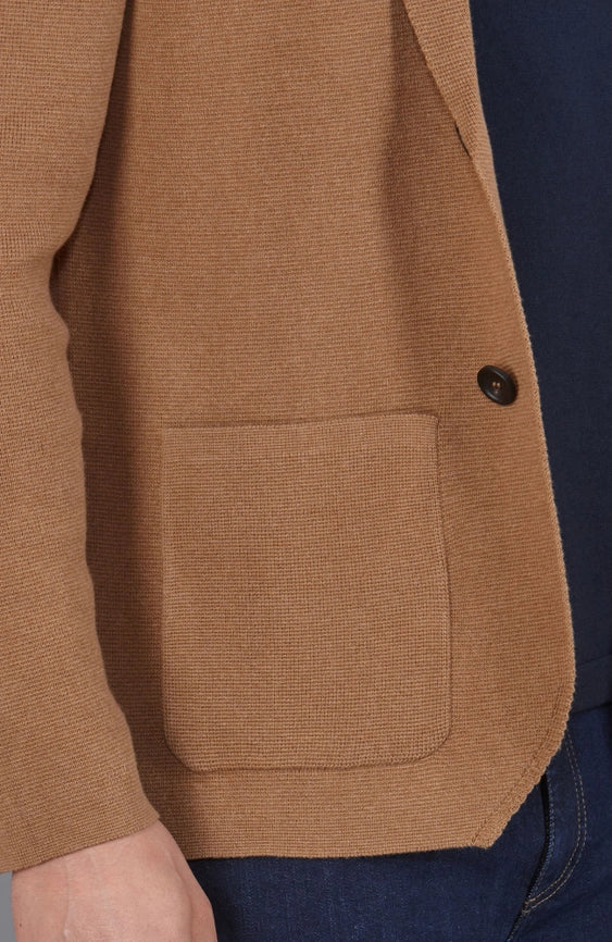 Mens Midweight Cotton Deconstructed Knitted Blazer Camel-Blazer-Paul James Knitwear-XS-Regular-Urbanheer
