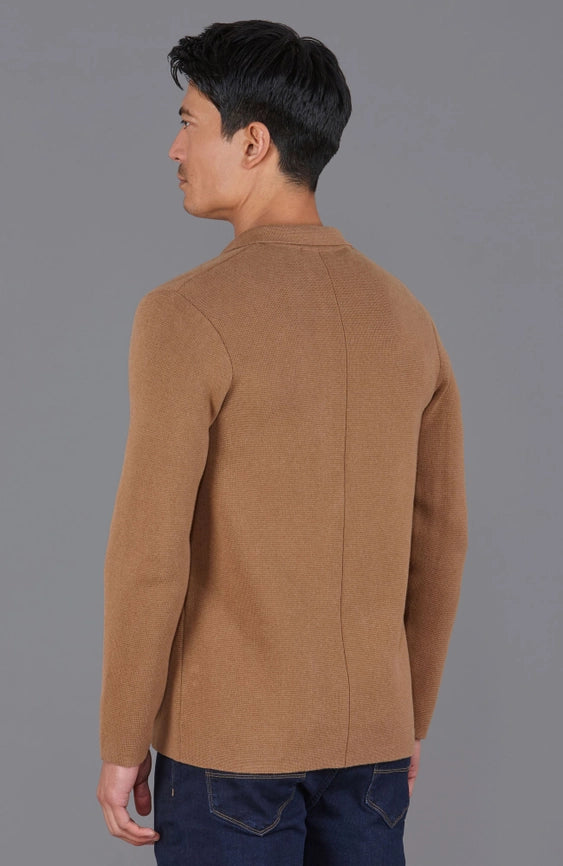Mens Midweight Cotton Deconstructed Knitted Blazer Camel-Blazer-Paul James Knitwear-XS-Regular-Urbanheer