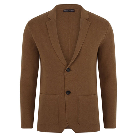 Mens Midweight Cotton Deconstructed Knitted Blazer Camel-Blazer-Paul James Knitwear-XS-Regular-Urbanheer