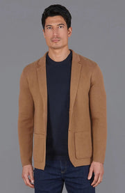 Mens Midweight Cotton Deconstructed Knitted Blazer Camel-Blazer-Paul James Knitwear-XS-Regular-Urbanheer