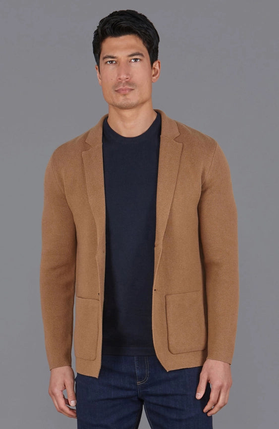 Mens Midweight Cotton Deconstructed Knitted Blazer Camel-Blazer-Paul James Knitwear-XS-Regular-Urbanheer
