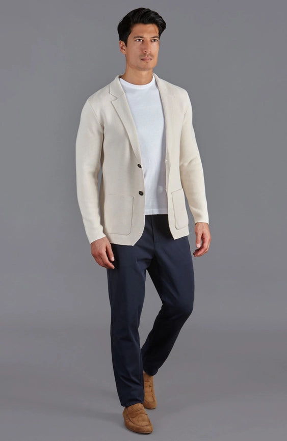 Mens Midweight Cotton Deconstructed Knitted Blazer Ecru-Blazer-Paul James Knitwear-XS-Short-Urbanheer