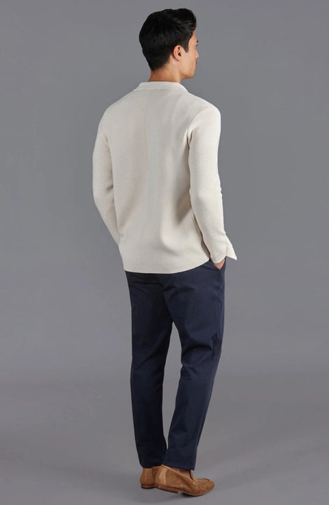 Mens Midweight Cotton Deconstructed Knitted Blazer Ecru-Blazer-Paul James Knitwear-XS-Short-Urbanheer
