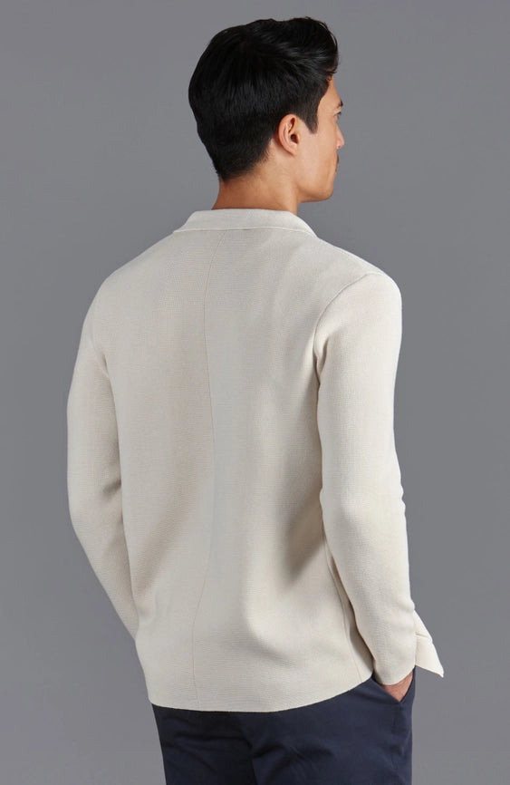 Mens Midweight Cotton Deconstructed Knitted Blazer Ecru-Blazer-Paul James Knitwear-XS-Short-Urbanheer