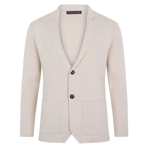 Mens Midweight Cotton Deconstructed Knitted Blazer Ecru-Blazer-Paul James Knitwear-XS-Short-Urbanheer