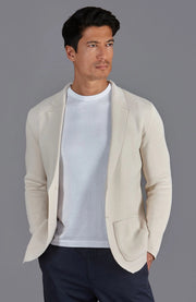 Mens Midweight Cotton Deconstructed Knitted Blazer Ecru-Blazer-Paul James Knitwear-XS-Short-Urbanheer