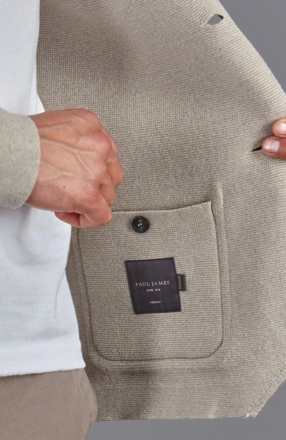 Mens Midweight Cotton Deconstructed Knitted Blazer Fawn-Blazer-Paul James Knitwear-XS-Regular-Urbanheer