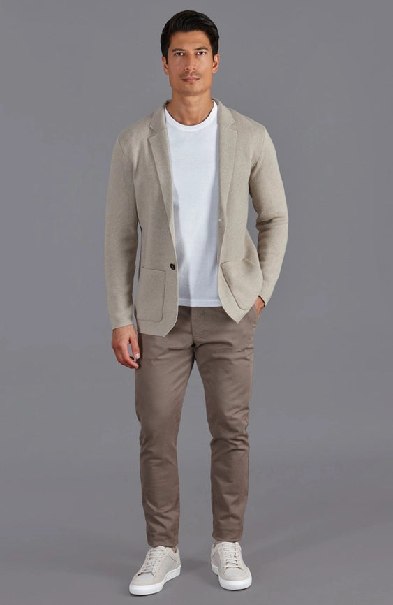Mens Midweight Cotton Deconstructed Knitted Blazer Fawn-Blazer-Paul James Knitwear-XS-Regular-Urbanheer