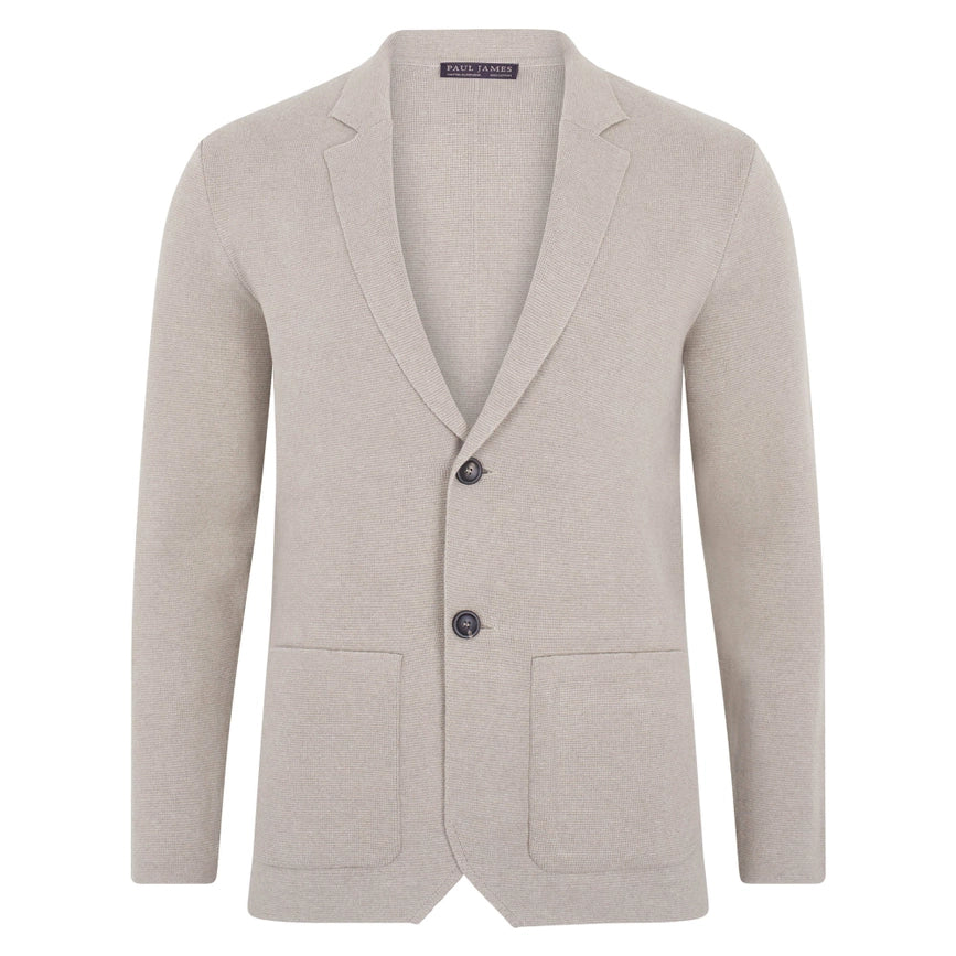 Mens Midweight Cotton Deconstructed Knitted Blazer Fawn-Blazer-Paul James Knitwear-XS-Regular-Urbanheer