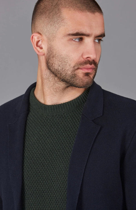 Mens Midweight Cotton Deconstructed Knitted Blazer Navy-Blazer-Paul James Knitwear-XS-Regular-Urbanheer