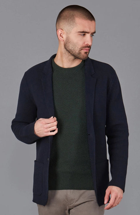 Mens Midweight Cotton Deconstructed Knitted Blazer Navy-Blazer-Paul James Knitwear-XS-Regular-Urbanheer